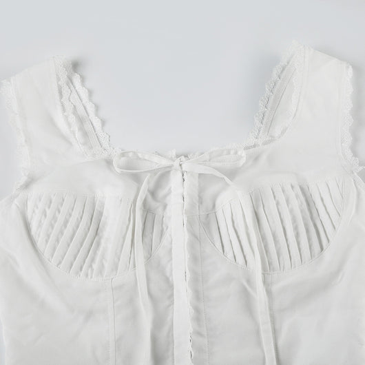 Blusa Encaje Blanca Ajustada Estilo Europeo y Americano para Niñas - Image 12