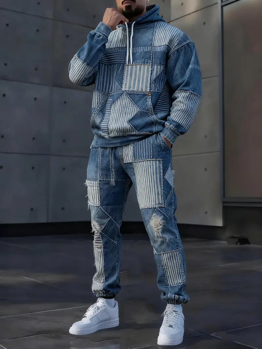 Sudadera Denim con Capucha y Estampado 3D Letrado para Hombre - Image 10