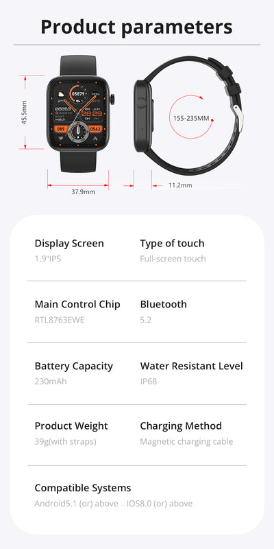 Reloj Inteligente Deportivo con Monitor de Frecuencia Cardíaca y Pantalla Completa IP67 - Image 10