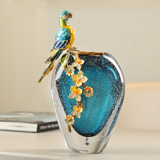 Jarrón Decorativo de Porcelana con Patrón de Loro Esmaltado - Image 7