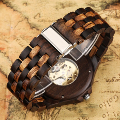 Reloj Automático Madera Ébano Zebra con Correa de Cinco Cuentas - Image 2
