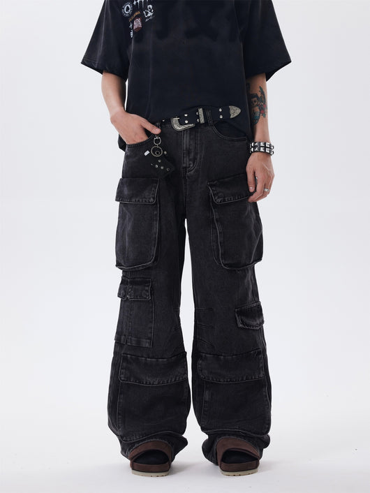 Overol Jeans Ancho Desgastado con Múltiples Bolsillos - Image 8