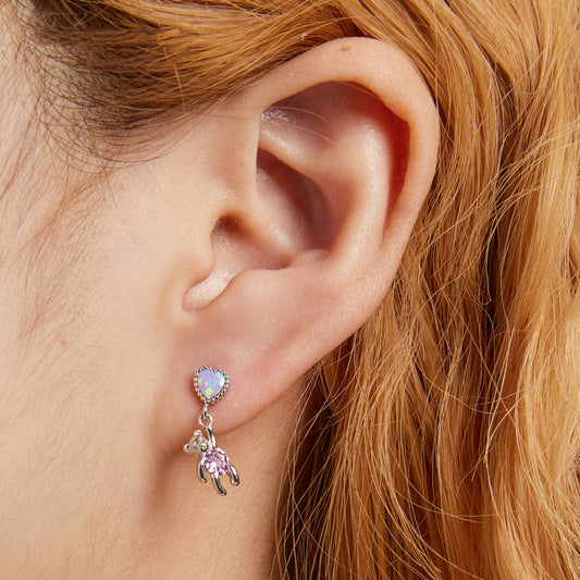 Aretes de Plata 925 con Zirconia Cúbica - Diseño Osito Amor