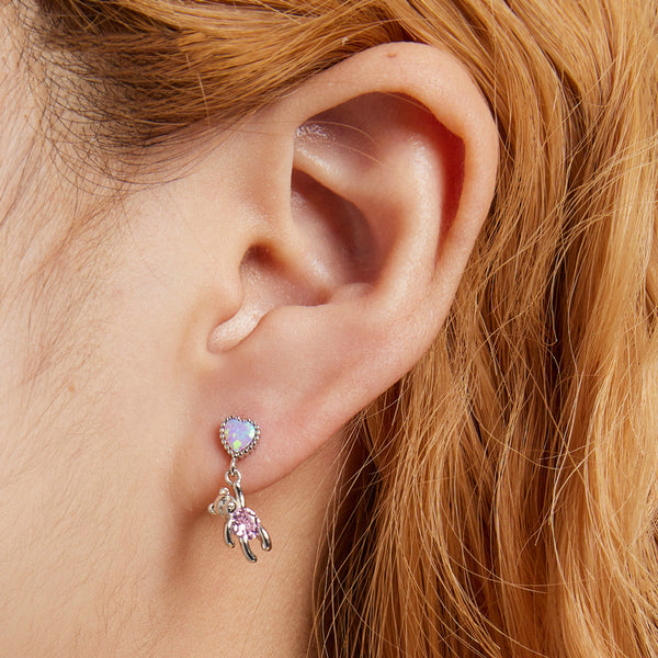 Aretes de Plata 925 con Zirconia Cúbica - Diseño Osito Amor