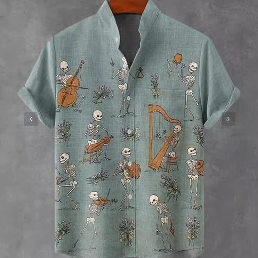 Camisa Cardigan Suelta con Estampado Abstracto 3D y Cuello de Pie
