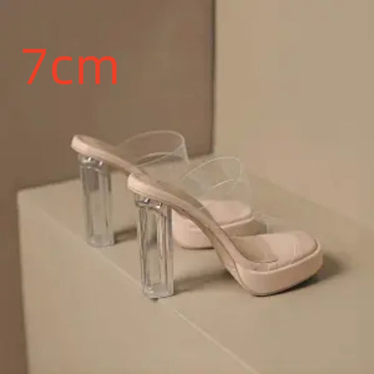 Pantuflas de Tacón Alto Transparente Cristal - Estilo Viral Tendencia - Image 13