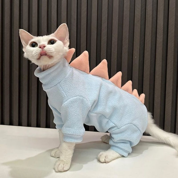 Disfraz de Dinosaurio para Gatos Sphynx - Ropa Térmica Cálida para Gatos sin Pelo