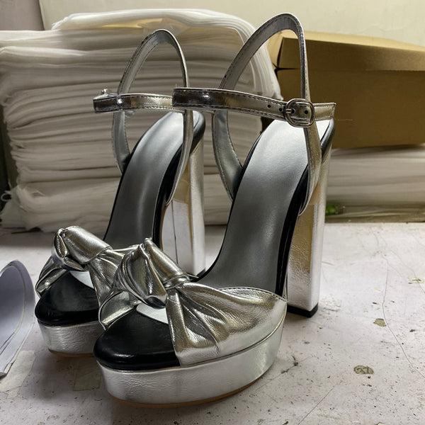 Sandalias de Moda para Mujer con Moño y Tacón Grueso