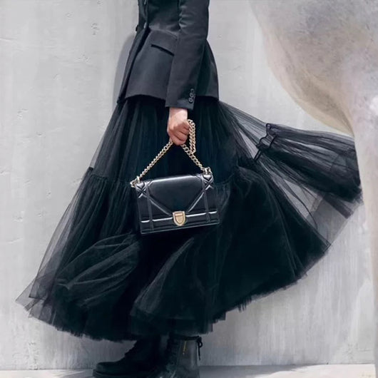 Falda Maxi de Tul Negro con Vuelo Amplio - Diseño Elegante para Primavera - Image 2