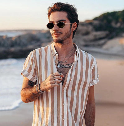 Camisa Casual de Rayas para Hombre - Manga Corta - Image 16