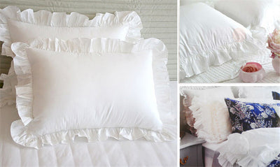 Funda de Almohada de Algodón Blanco con Encaje Plisado y Volantes Hechos a Mano - Image 3