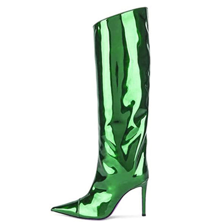 Botas Altas hasta la Rodilla de Cuero Charolado con Punta Aguda - Image 12