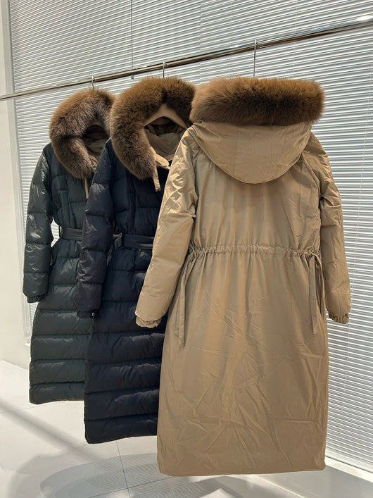Abrigo Reversible Largo con Capucha y Cintura Ajustable para Mujer - Image 12