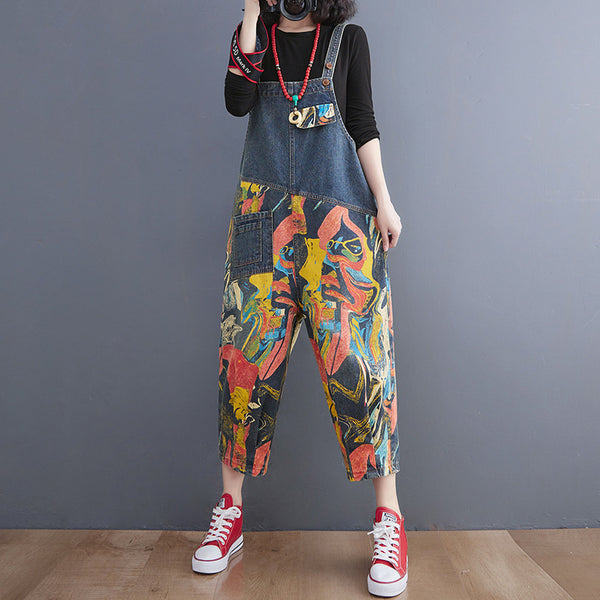 Pantalones Vaqueros Slim con Estampado y Peto para Mujer