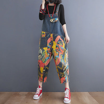 Pantalones Vaqueros Slim con Estampado y Peto para Mujer