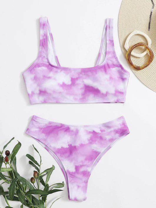 Bikini Deportivo Tie-Dye con Escote en V y Corte Lateral - Image 15