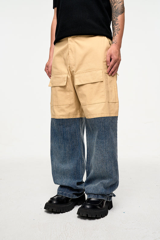 Pantalón Denim Holgado de Contraste con Costuras Multi-Bolsillo Estilo Retro - Image 10