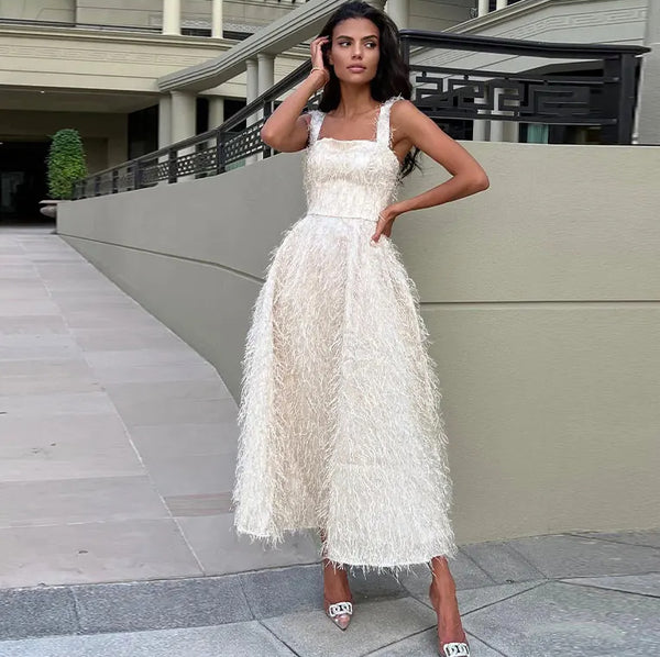 Vestido Sin Mangas con Flecos Elegante para Mujer