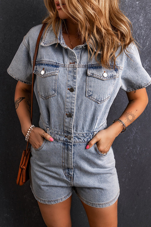 Enterizo Corto Estilo Retro Lavado para Mujer - Image 10