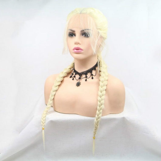 Peluca Larga con Flequillo y Doble Cola de Caballo Trenza Espiga - Image 6