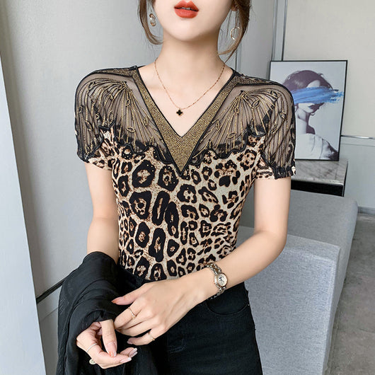 Blusa Mujer Manga Corta con Strass Brillante