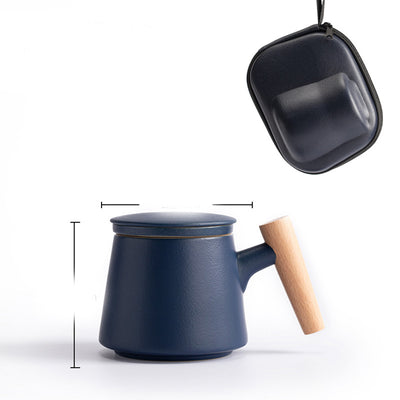 Taza de Cerámica Minimalista para Oficina con Mango de Madera - Image 2