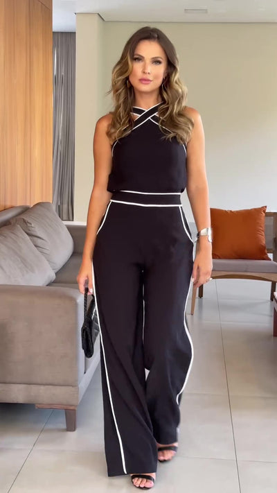 Traje Palazzo con Halter y Contraste de Colores - Image 10