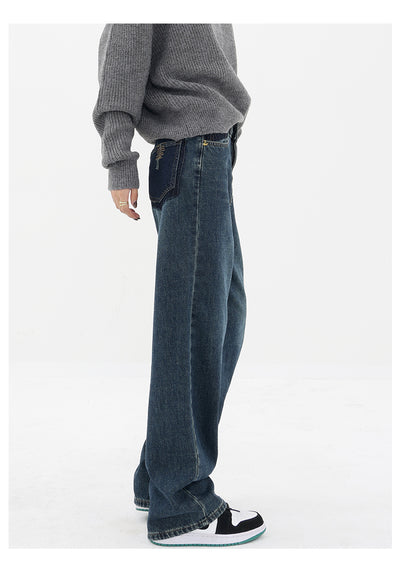 Pantalones Vaqueros Retro Azul Degradado Cintura Alta Rectos Casuales para Mujer - Image 11