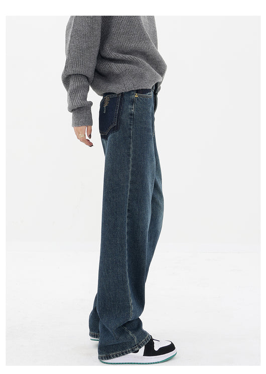Pantalones Vaqueros Retro Azul Degradado Cintura Alta Rectos Casuales para Mujer - Image 11