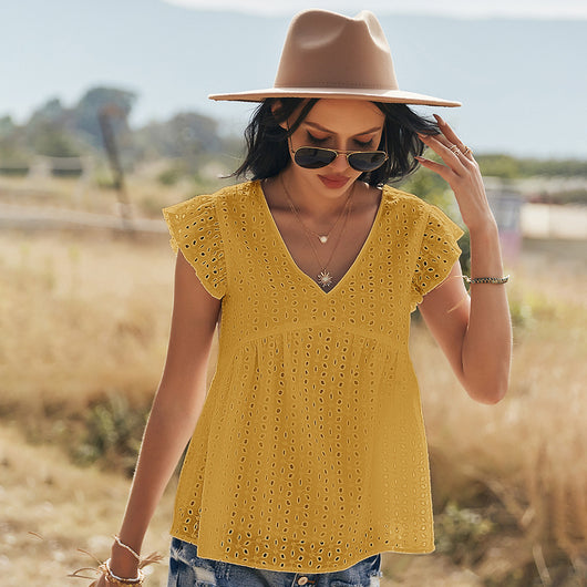 Blusa de Algodón con Mangas Volantes Bordadas - Image 7