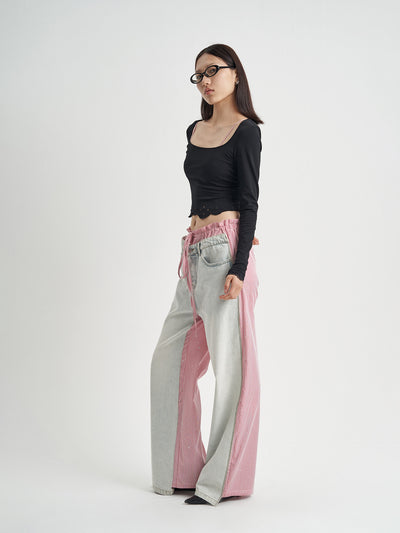 Jeans Rosa con Diseño Patchwork Cuadros para Mujer - Image 15