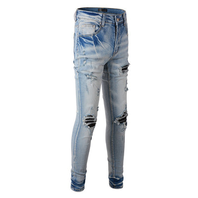 Jeans Slim Fit Azul Claro con Roturas y Parches para Hombre - Image 6