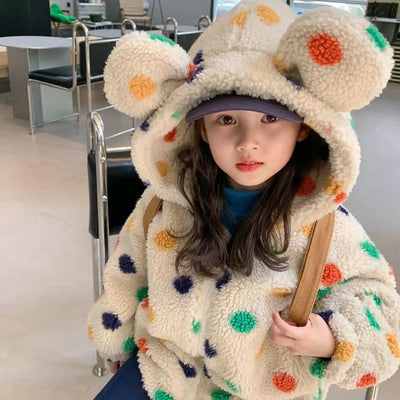 Abrigo Niña con Capucha Orejas Grandes y Puntos Arcoíris - Image 4