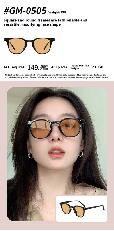 Black full-frame sunglasses with brown lenses, featuring a boxy style and visible dimensions. - Image 15
