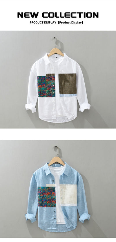 Camisa Holgada Hombre Joven Diseño Casual en Algodón y Lino - Image 17