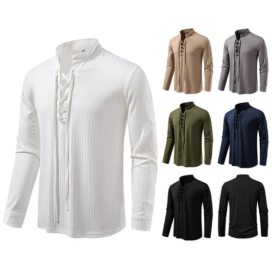 Playera Casual de Manga Larga con Cordón Ajustable para Hombre