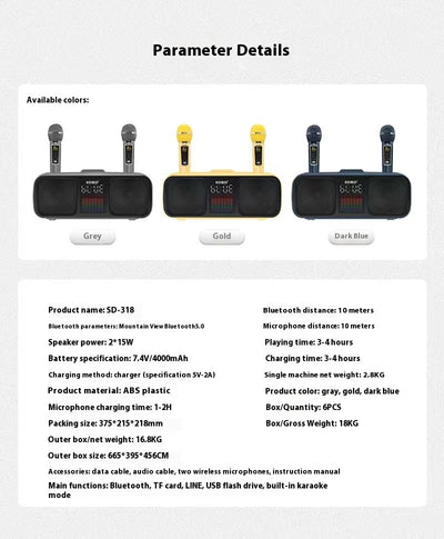 Parlante Bluetooth de Escritorio SD318 con Micrófono Inalámbrico Dual - Image 20