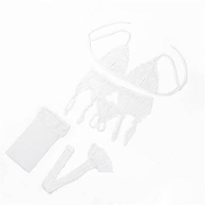 Conjunto de 4 Piezas: Liguero de Encaje, Medias de Malla y Ropa Interior Sensual - Image 3