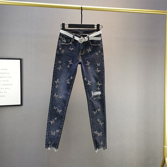 Pantalón Lápiz Cintura Alta Ajustador Mariposa Brillos Algodón Elástico