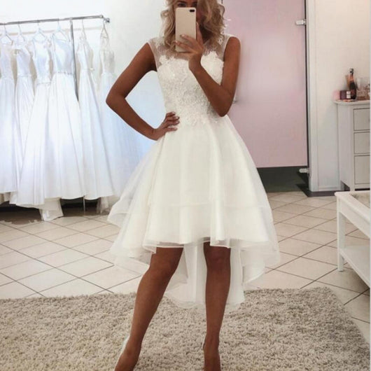 Vestido de Novia Corto Adelante Largo Atrás con Encaje Elegante