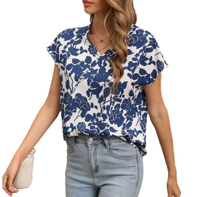 Blusa Estampada Cuello V Manga Corta Suelta - Image 5