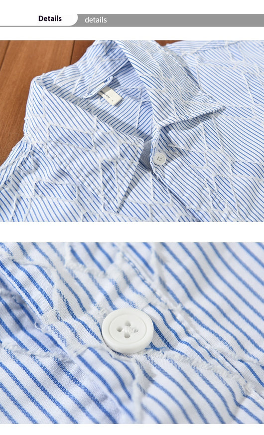 Camisa Casual Hombre Rayas y Cuadros Manga Larga Estilo Japonés Talla Grande - Image 15