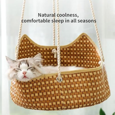 Hamaca Respirante para Gatos - Cama Elevada de Ratán con Ganchos de Metal - Image 4