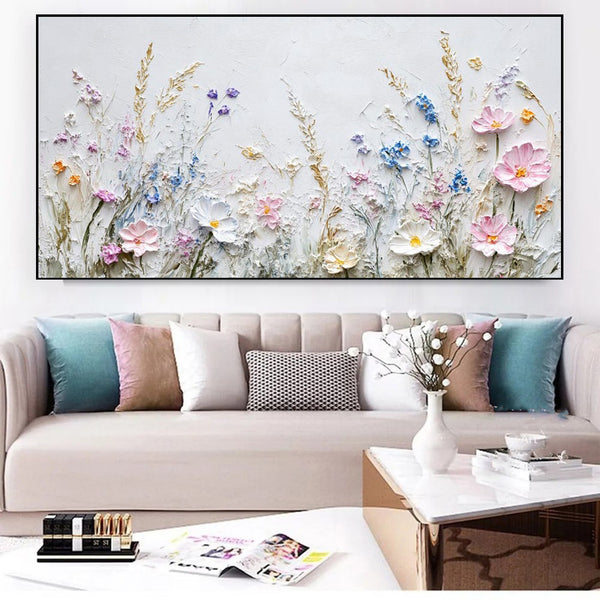 Cuadro Decorativo Flores 3D con Técnica Paleta - Arte Moderno para Sala de Estar