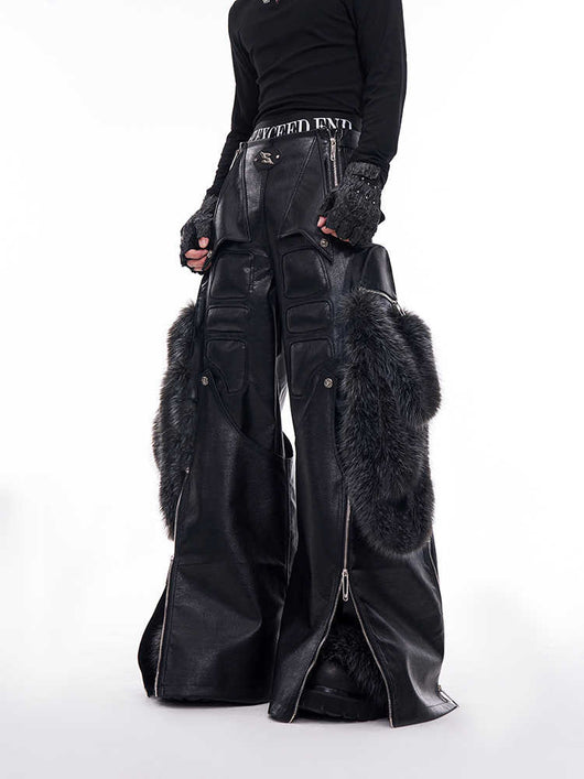 Pantalón Ancho de Cuero PU con Costuras Estructuradas - Image 9