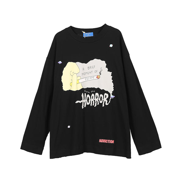 Playera de Manga Larga Estampado Cartoon 100% Algodón Puro Mujer