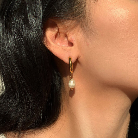 Aretes de Perla en Oro 18K y Acero Inoxidable Personalidad Fashion - Image 5