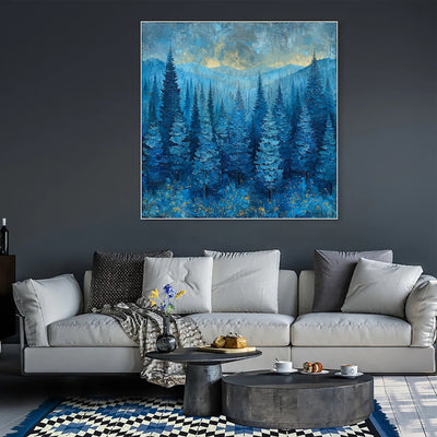 Cuadro Abstracto Bosque Azul Misterioso - Pintura al Óleo Vintage Paisaje Natural para Sala de Estar - Image 6