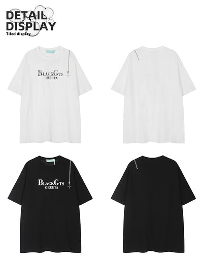 Camiseta Casual para Hombre con Cuello Redondo y Cierre, Estampado de Letras - Image 12