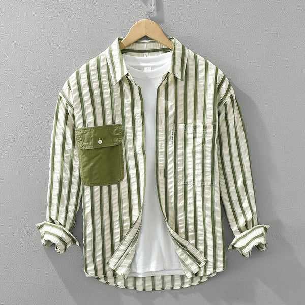 Camisa Manga Larga Estilo Japonés a Rayas para Hombre